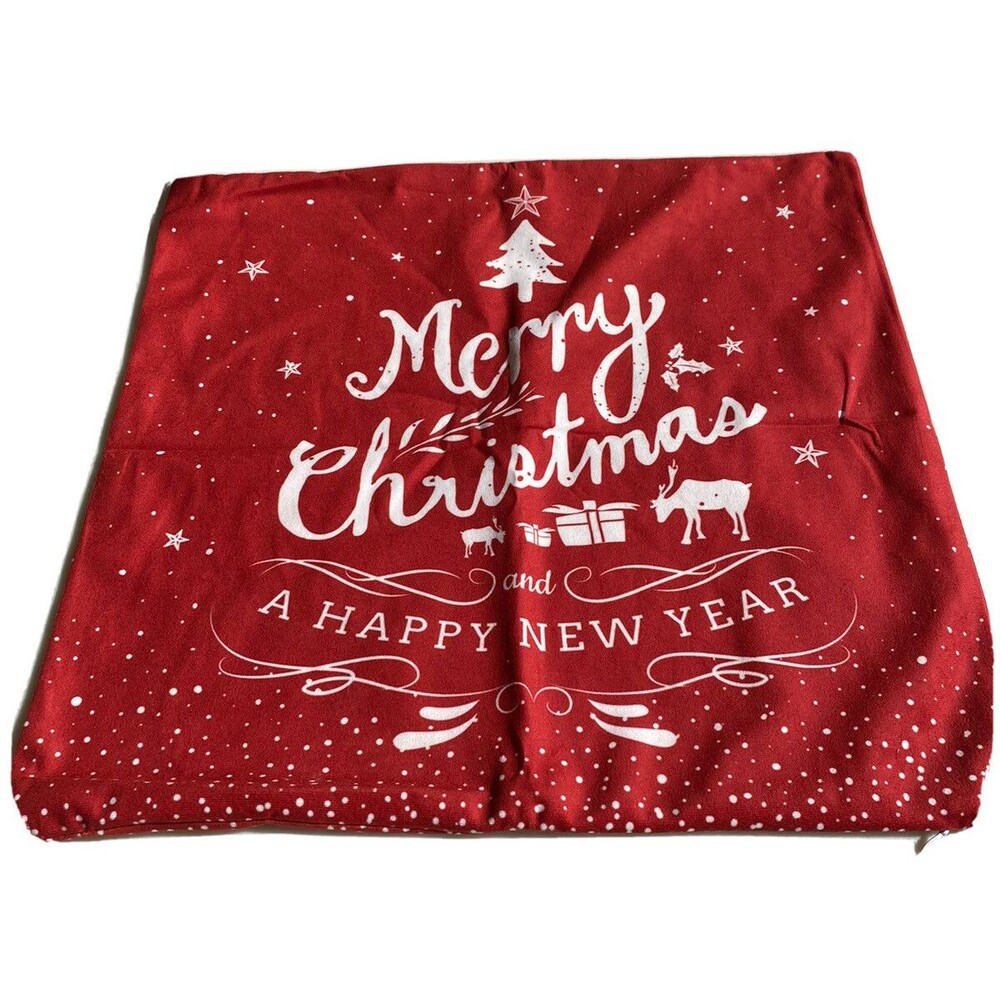 Throw Pillow Cover 17.5x17.5 Red & White Merry Christmas and a Happy New Year